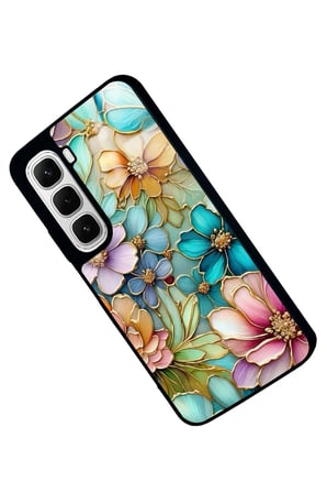 Infinix Hot 60 Uyumlu Karışık Çiçek Tasarımlı Parlak Silikon Kılıf