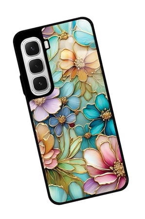 Infinix Hot 60 Uyumlu Karışık Çiçek Tasarımlı Parlak Silikon Kılıf