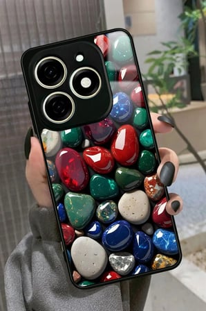 Infınıx Smart 8 Pro Uyumlu Renkli Taş Tasarımlı Parlak Silikon Kılıf