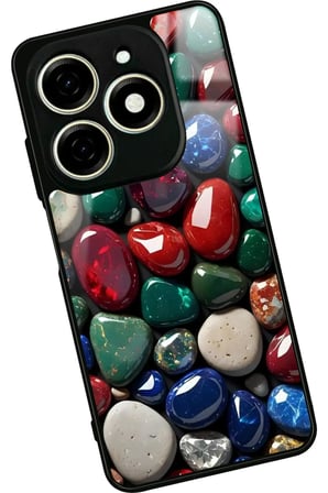 Infınıx Smart 8 Pro Uyumlu Renkli Taş Tasarımlı Parlak Silikon Kılıf