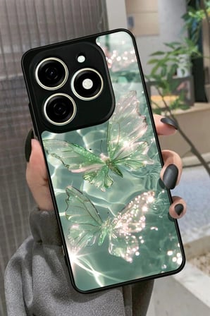 Infınıx Smart 8 Pro Uyumlu Yeşil Kelebek Tasarımlı Parlak Silikon Kılıf
