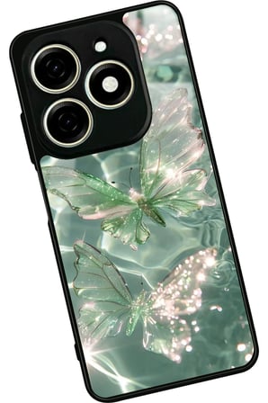 Infınıx Smart 8 Pro Uyumlu Yeşil Kelebek Tasarımlı Parlak Silikon Kılıf