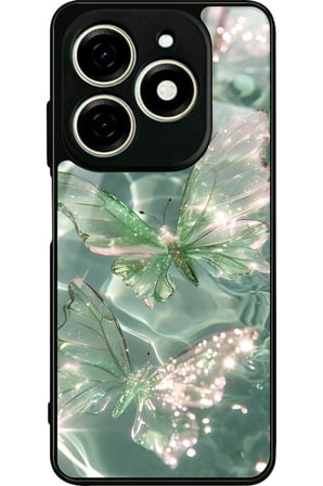 Infınıx Smart 8 Pro Uyumlu Yeşil Kelebek Tasarımlı Parlak Silikon Kılıf