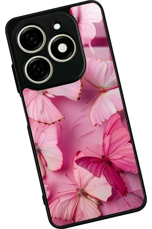 Infınıx Smart 8 Pro Uyumlu Pembe Kelebek Tasarımlı Parlak Silikon Kılıf