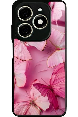 Infınıx Smart 8 Pro Uyumlu Pembe Kelebek Tasarımlı Parlak Silikon Kılıf