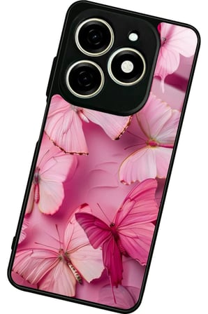 Infınıx Smart 8 Pro Uyumlu Pembe Kelebek Tasarımlı Parlak Silikon Kılıf