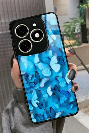Infınıx Smart 8 Pro Uyumlu Mavi Kelebek Tasarımlı Parlak Silikon Kılıf
