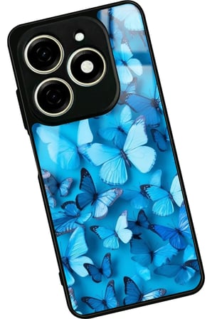 Infınıx Smart 8 Pro Uyumlu Mavi Kelebek Tasarımlı Parlak Silikon Kılıf