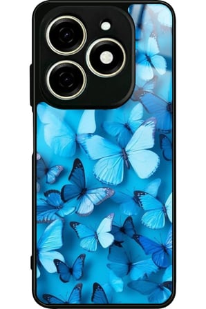 Infınıx Smart 8 Pro Uyumlu Mavi Kelebek Tasarımlı Parlak Silikon Kılıf