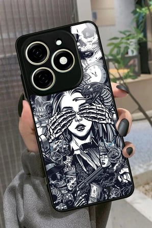 Infınıx Smart 8 Pro Uyumlu Kurukafa Posteri Tasarımlı Parlak Silikon Kılıf