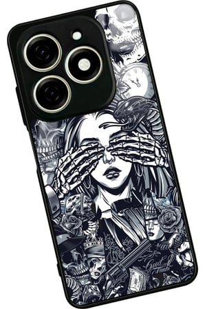 Infınıx Smart 8 Pro Uyumlu Kurukafa Posteri Tasarımlı Parlak Silikon Kılıf