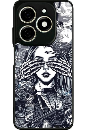 Infınıx Smart 8 Pro Uyumlu Kurukafa Posteri Tasarımlı Parlak Silikon Kılıf