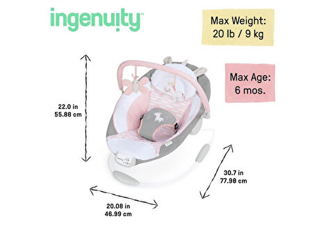 Ingenuity  Titreşimli, Oyuncak Barlı ve Sesli, 0-6 Ay Ana Kucağı Pink