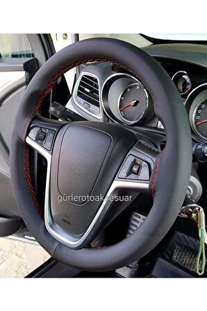 Opel Insignia Uyumlu Deri Dikmeli Direksiyon Kılıfı Soft Kırmızı Ipli 10.5cm A Plus