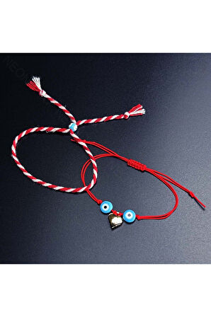 Marteniçka Model 8, 2ad. Bileklik, Paslanmaz Kalp, Boncuklar Turkuaz Renk