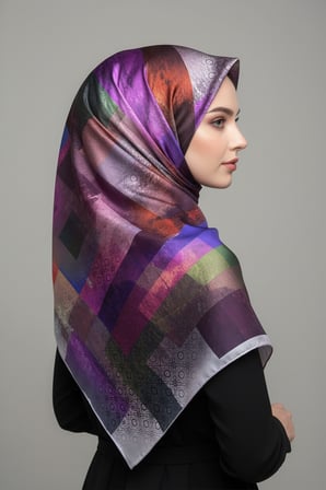 Trend Dijital Baskı  Batik Dikdörtgen Desenli Royan Eşarp Desen 4 Renk 1
