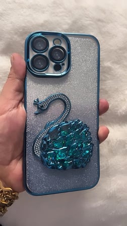 İphone 14 Pro Max Kuğu Model Sulu Simli Kamera Lens Korumalı Slikon Kılıf