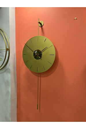 Gold Ceviz-gravity Pendulum-orta Boy (37X80CM) ,metal Camlı Duvar Saati