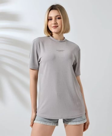 Modavera Unisex Bisiklet Yaka Baskılı Slim Fit T-Shirt - Boyalı Gri