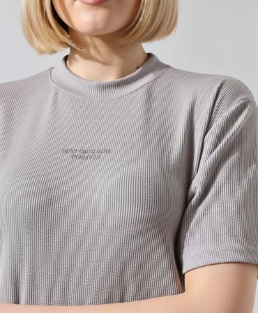 Modavera Unisex Bisiklet Yaka Baskılı Slim Fit T-Shirt - Boyalı Gri