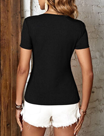 Modavera Kadın Kısa Kollu Fermuarlı Cep Detay Kaşkorse Bluz