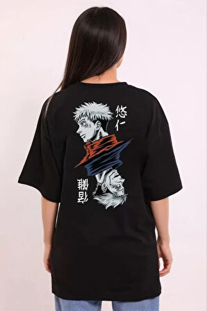 Modavera Unisex Bisiklet Yaka Baskılı Oversize T-Shirt - Siyah