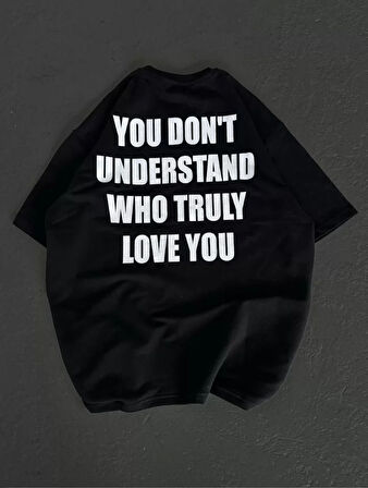 Modavera Unisex Bisiklet Yaka Baskılı Oversize T-Shirt - Siyah