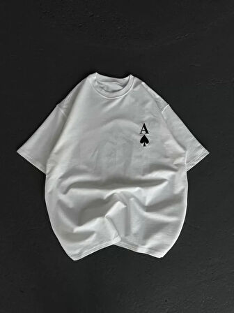 Modavera Unisex Bisiklet Yaka Baskılı Oversize T-Shirt - Beyaz