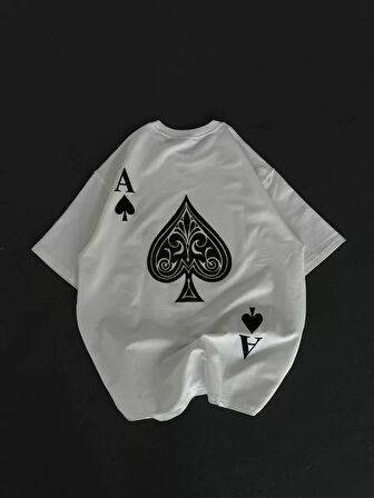 Modavera Unisex Bisiklet Yaka Baskılı Oversize T-Shirt - Beyaz