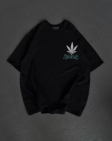 Modavera Unisex Bisiklet Yaka Baskılı Oversize T-Shirt - Siyah