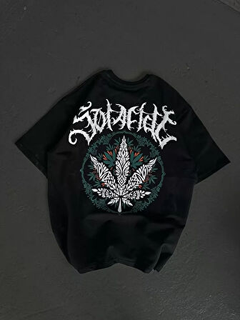 Modavera Unisex Bisiklet Yaka Baskılı Oversize T-Shirt - Siyah