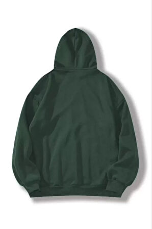 Modavera 3 İplik Pamuklu Unisex Kapşonlu Sweetshirt - Haki