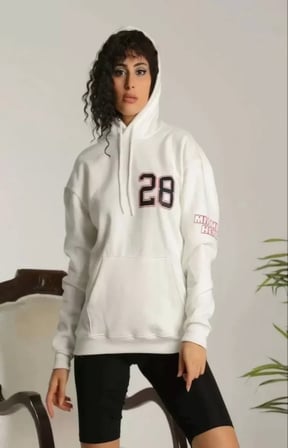 Modavera Unisex Kapşonlu Baskılı Sweetshirt - Beyaz