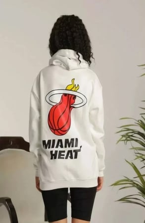 Modavera Unisex Kapşonlu Baskılı Sweetshirt - Beyaz