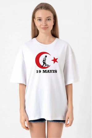 Modavera 19 Mayıs 20/1 Baskılı T-shirt - Beyaz
