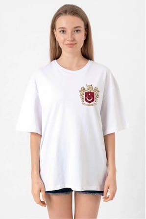 Modavera Türk Arma Baskı T-shirt- Beyaz