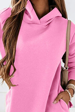 Modavera Kadın Uzun Kollu Kapşonlu Kısa Iki Iplik Elbise