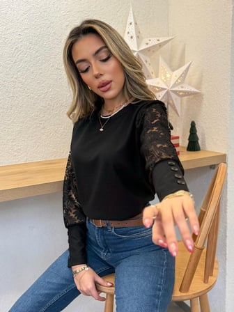 Modavera Kadın Uzun Kollu Bisiklet Yaka Kolları çiçekli Waffle Bluz