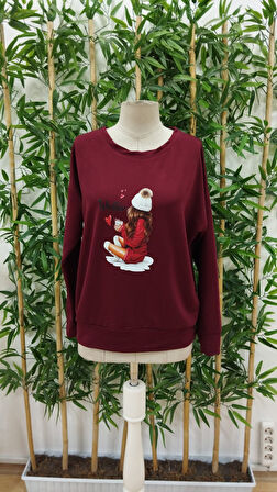 Modavera Kadın Yılbaşı özel Uzun Kollu Bisiklet Yaka Desenli Viskon Iki Iplik Bluz