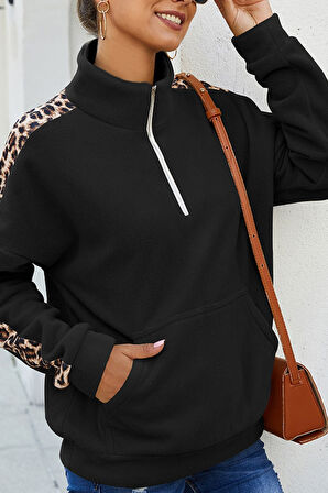 Modavera Kadın Uzun Kollu Balıkçı Yaka önden Fermuarlı Polar Bluz