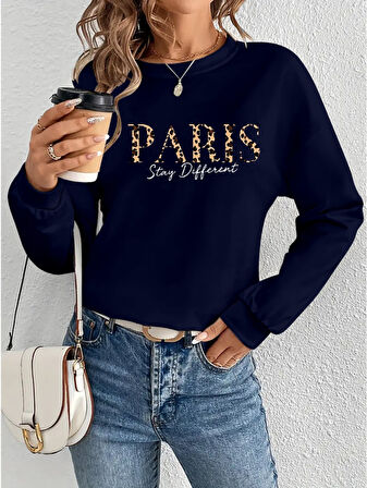 Modavera Kadın Uzun Kollu Bisiklet Yaka Desenli Viskon Iki Iplik Bluz