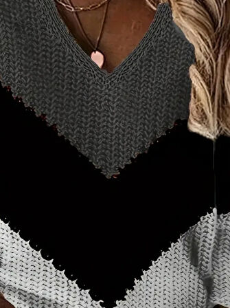 Modavera Kadın Uzun Kollu V Yakalı Triko Bluz