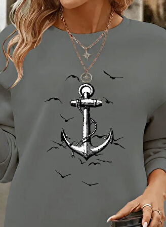 Modavera Kadın Uzun Kollu Bisiklet Yaka Desenli Viskon Iki Iplik Bluz