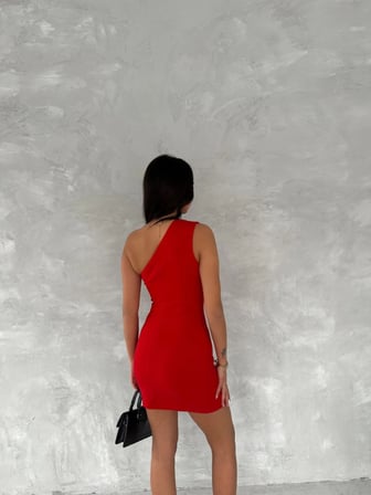 Modavera Tek Omuzlu Kolsuz Mini Boy Elbise - Kırmızı