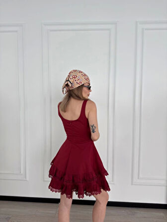 Modavera Mini Askılı Elbise - Bordo