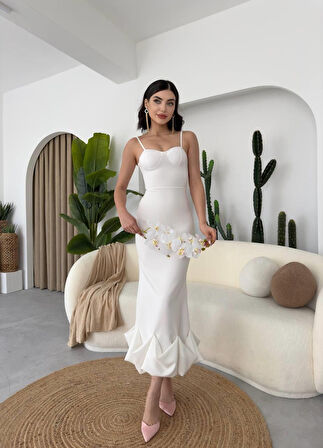 Modavera Dominic Eteği Büzgülü Midi Boy Elbise