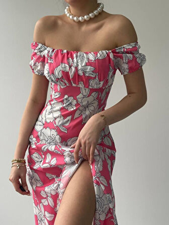 Modavera Kare Yaka Çiçekli Elbise