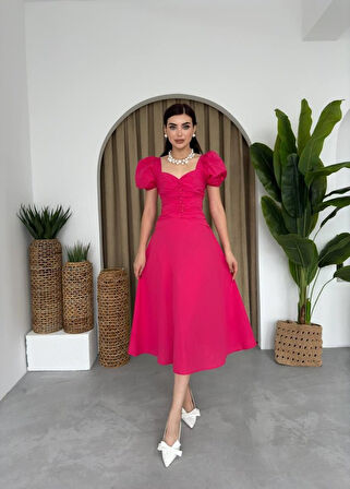 Modavera Kare Yaka Düğmeli Elbise