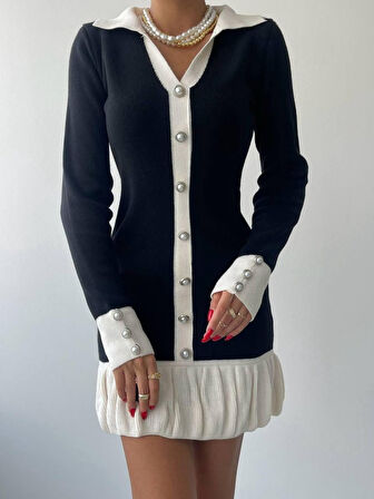 Modavera Bochum İnci Düğmeli Mini Elbise