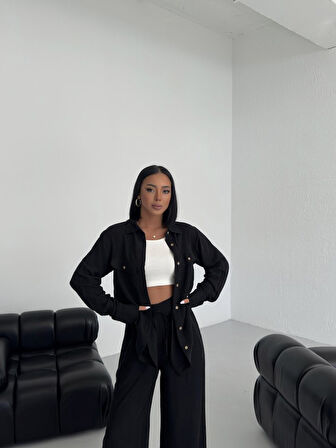 Modavera Düğmeli̇ Cepli̇ Keten İki̇li̇ Takim